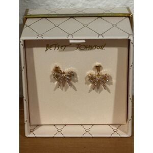Betsey Johnson Gold Dainty Heart with Bow Drop Earrings NIB